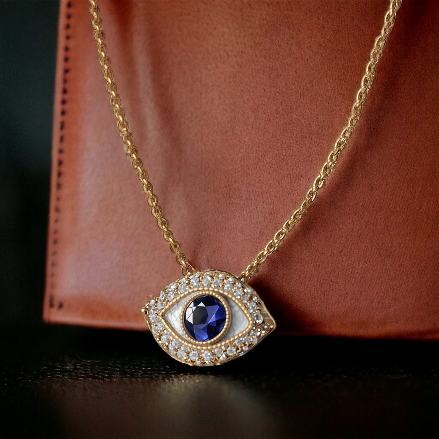 Sapphire Evil Eye Charm Necklace